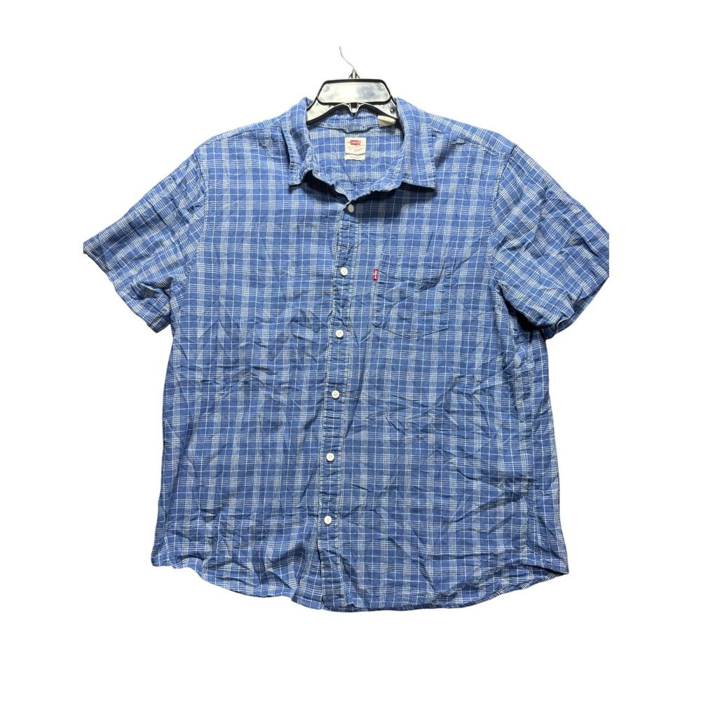 Levi's Plaid Button Down Mens XL Blue Short Sleeve Standard Fit 86627-0352